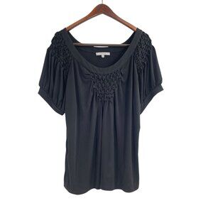 Chesca Black Woven Short Sleeve Shirt Womens Plus Size 20/22 Neutral Chic Modern